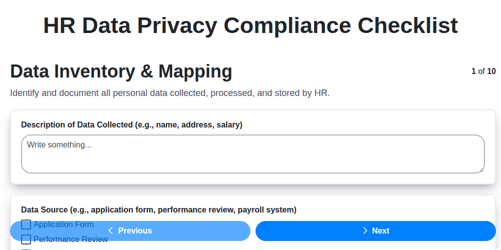 hr data privacy compliance checklist screenshot