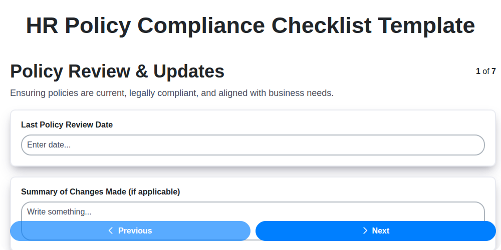 hr policy compliance checklist template screenshot