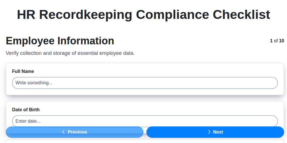 hr recordkeeping compliance checklist screenshot