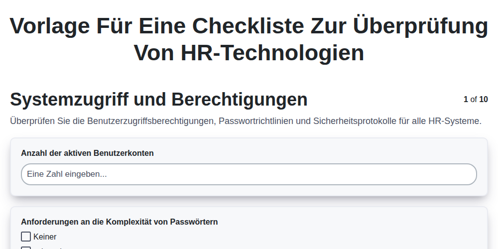 Vorlage für eine Checkliste zur Überprüfung von HR-Technologien screenshot