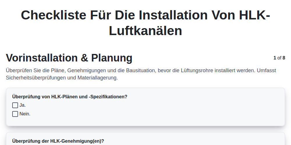 Checkliste für die Installation von HLK-Luftkanälen screenshot