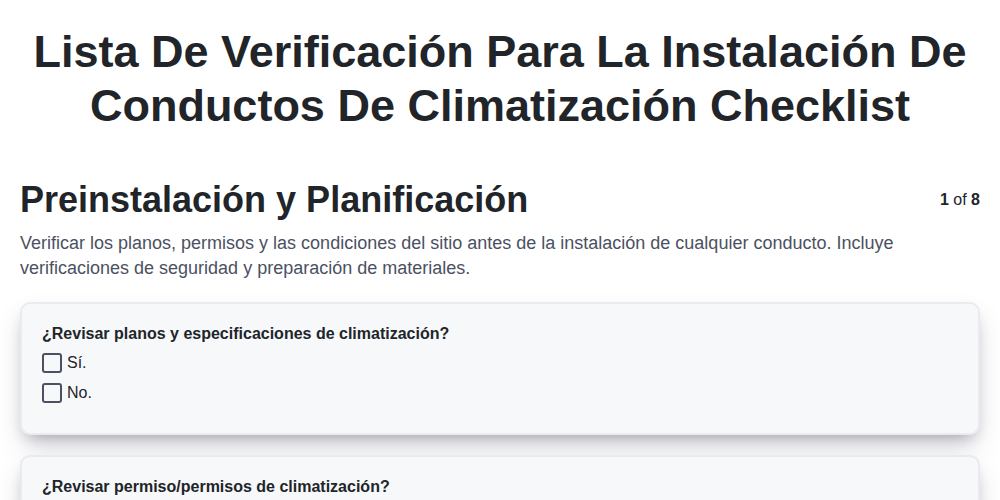 Lista de verificación para la instalación de conductos de climatización screenshot