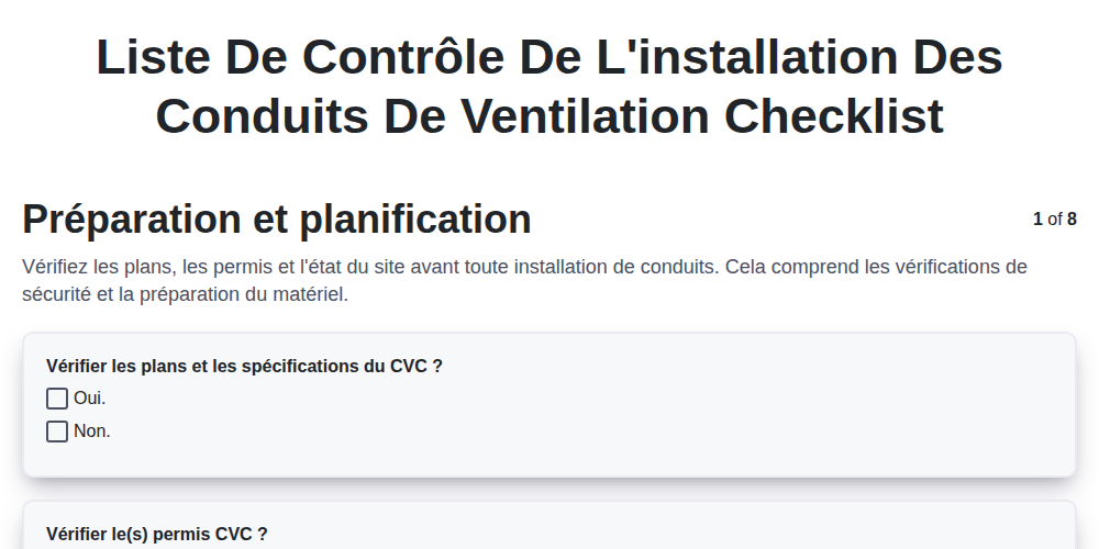 Liste de contrôle de l'installation des conduits de ventilation screenshot