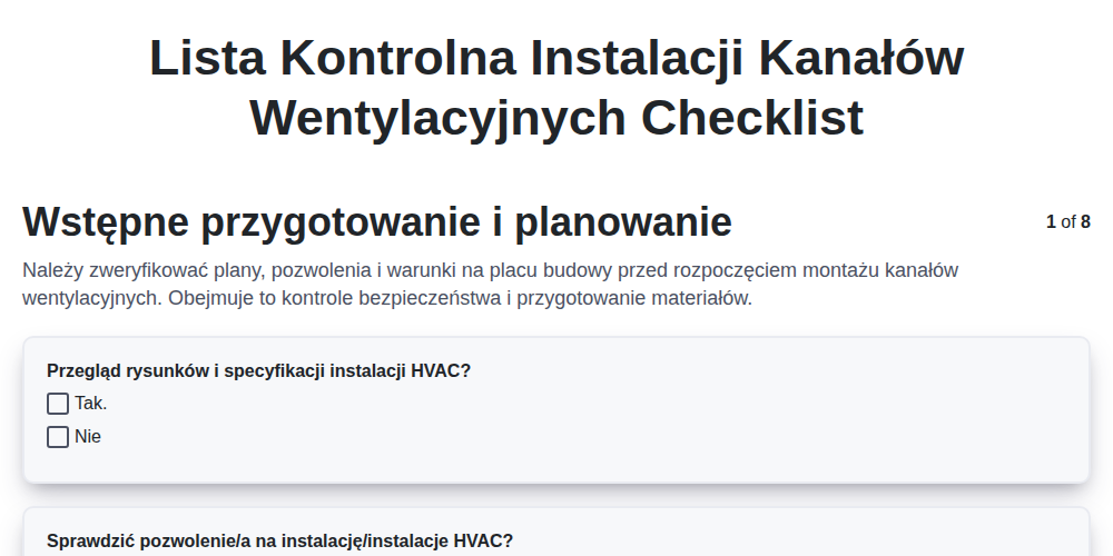Lista kontrolna instalacji kanałów wentylacyjnych screenshot