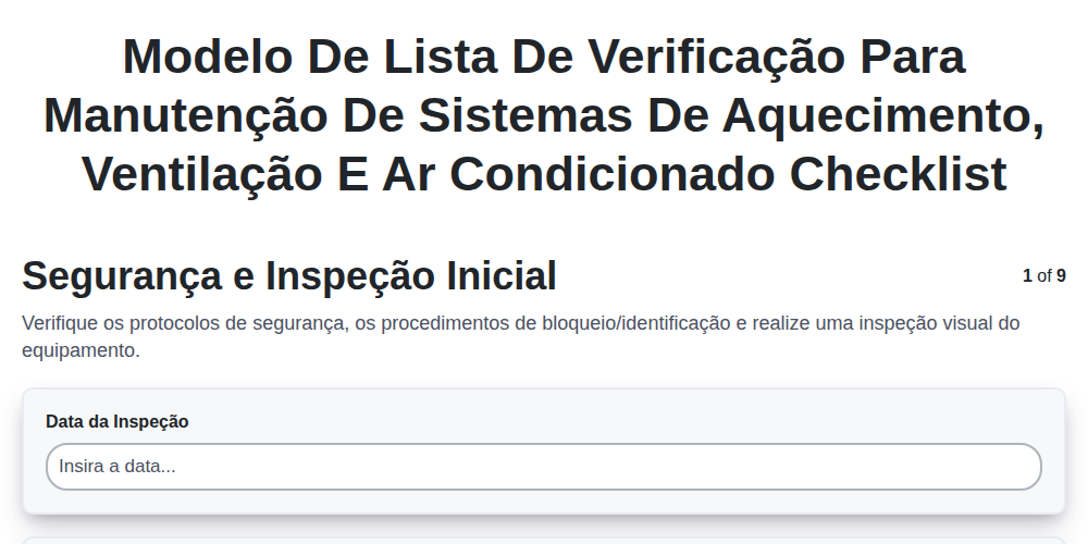 Modelo de Lista de Verificação para Manutenção de Sistemas de Aquecimento, Ventilação e Ar Condicionado screenshot