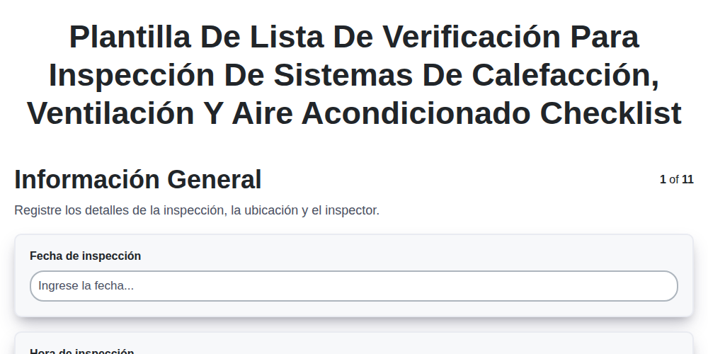 Plantilla de Lista de Verificación para Inspección de Sistemas de Calefacción, Ventilación y Aire Acondicionado screenshot