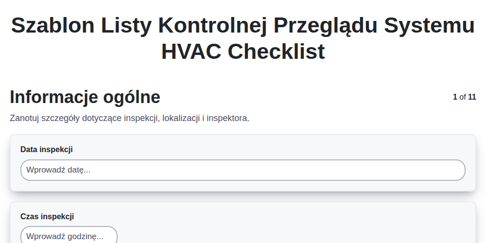 Szablon listy kontrolnej przeglądu systemu HVAC screenshot