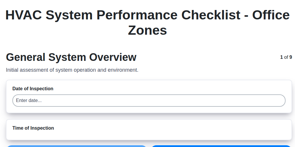 hvac system performance checklist office zones screenshot