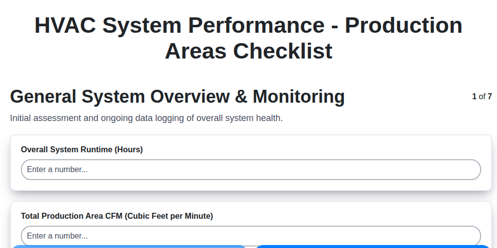 hvac system performance production areas screenshot