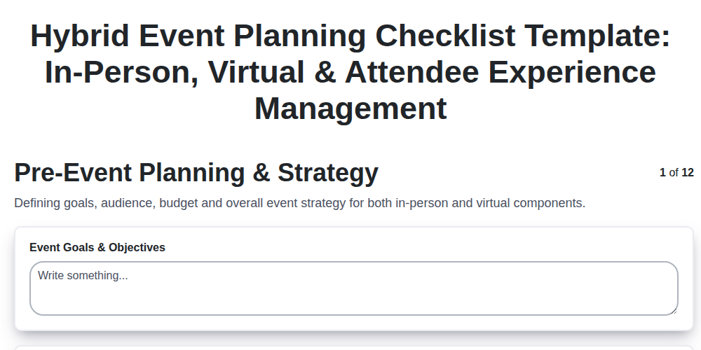 hybrid event planning checklist template in person virtual attendee experience management screenshot