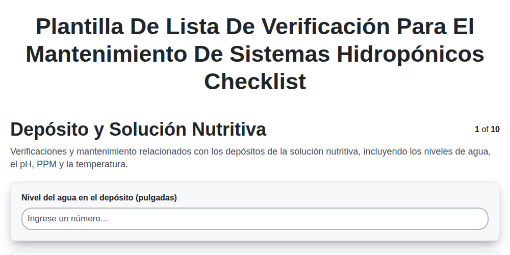 Plantilla de Lista de Verificación para el Mantenimiento de Sistemas Hidropónicos screenshot