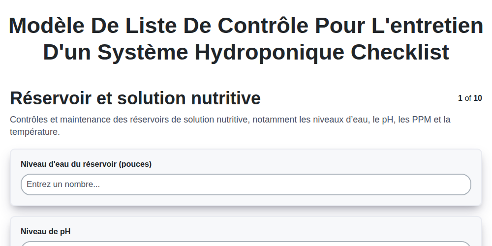 Modèle de liste de contrôle pour l'entretien d'un système hydroponique screenshot