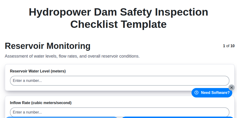hydropower dam safety inspection checklist template screenshot