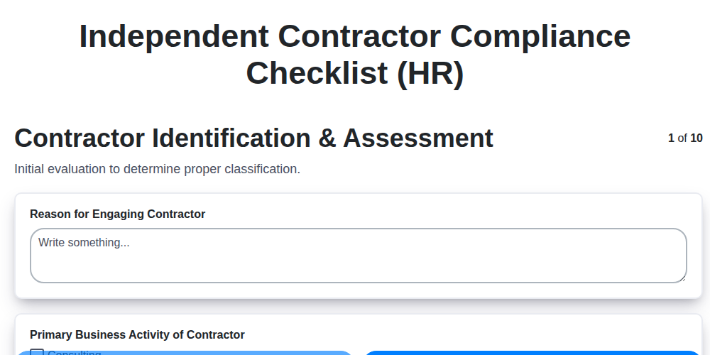 independent contractor compliance checklist hr screenshot