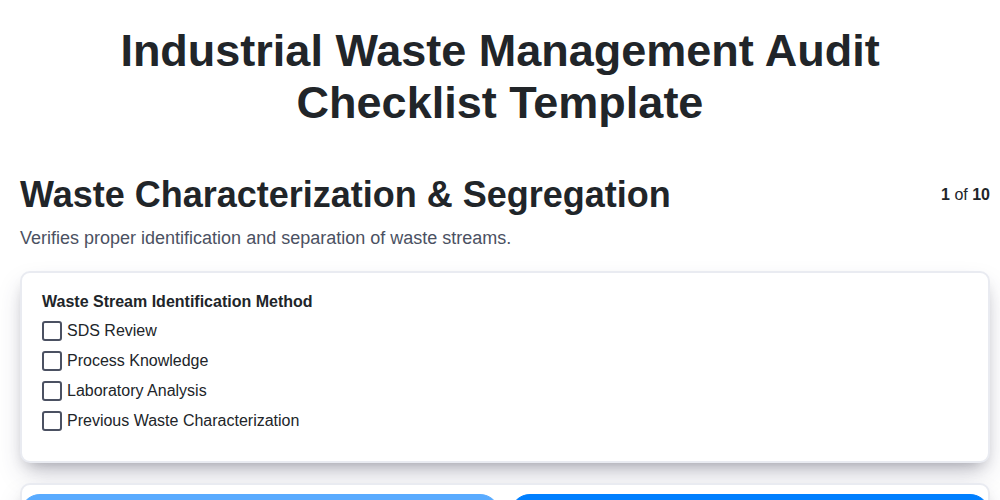 industrial waste management audit checklist template screenshot