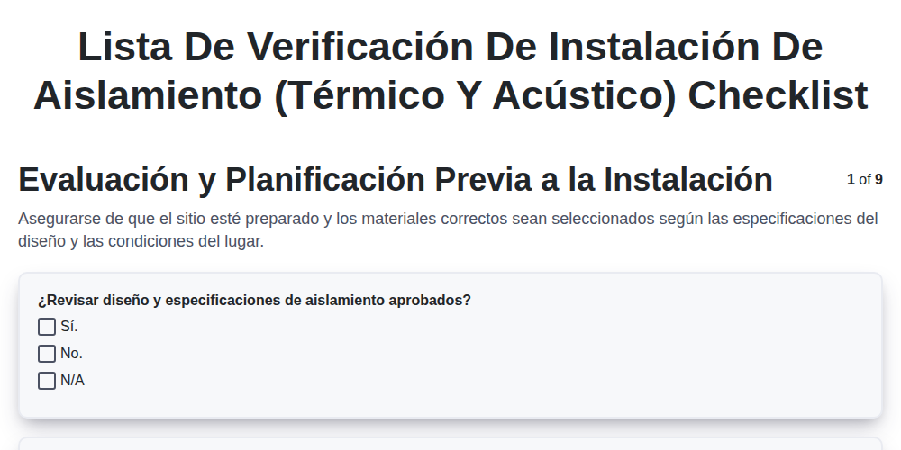 Lista de Verificación de Instalación de Aislamiento (Térmico y Acústico) screenshot