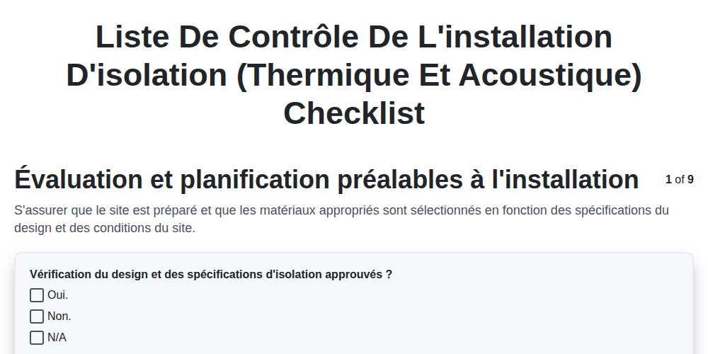 Liste de contrôle de l'installation d'isolation (thermique et acoustique) screenshot