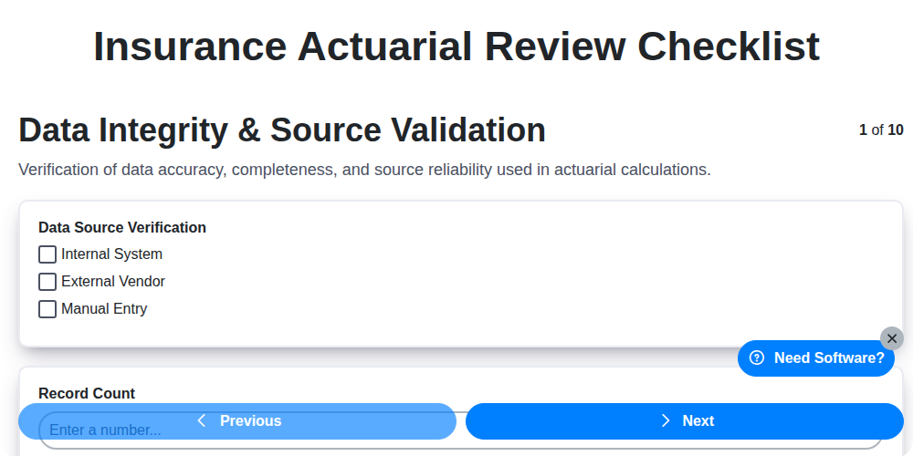 insurance actuarial review checklist screenshot