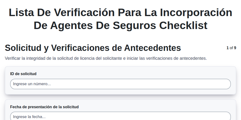 Lista de verificación para la incorporación de agentes de seguros screenshot