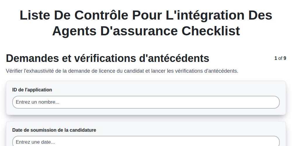 Liste de contrôle pour l'intégration des agents d'assurance screenshot