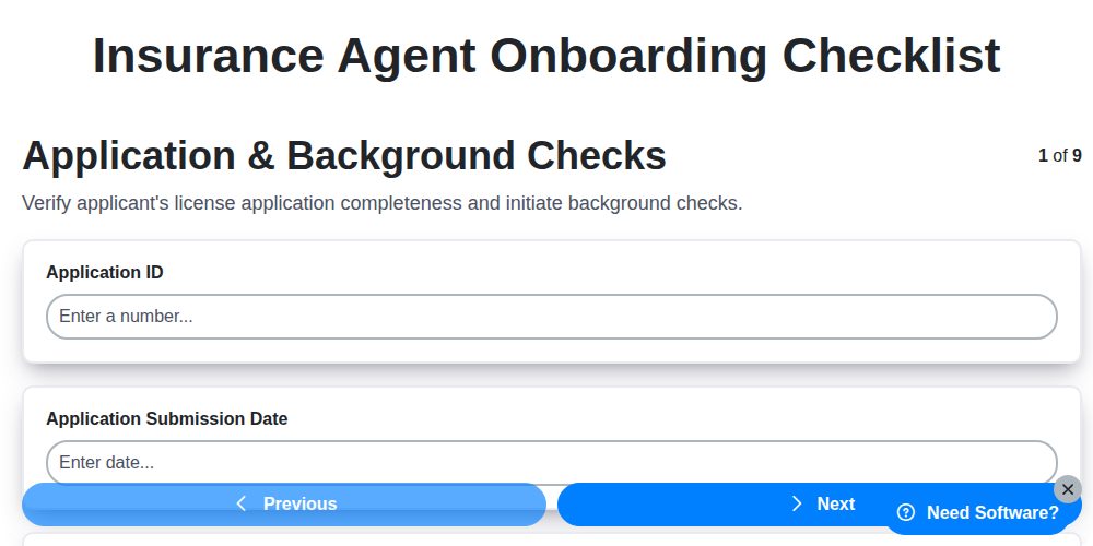 insurance agent onboarding checklist screenshot