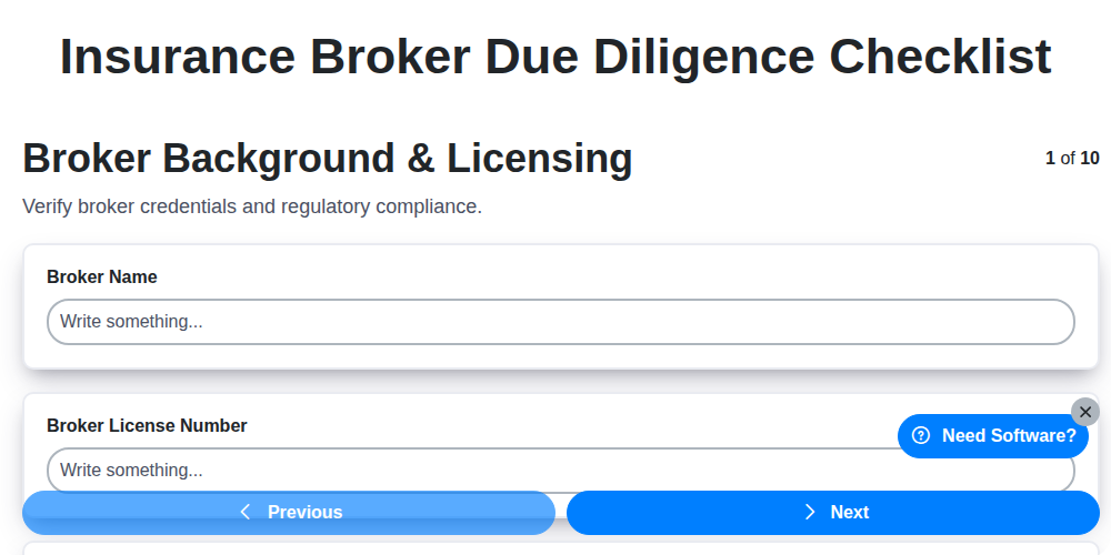 insurance broker due diligence checklist screenshot
