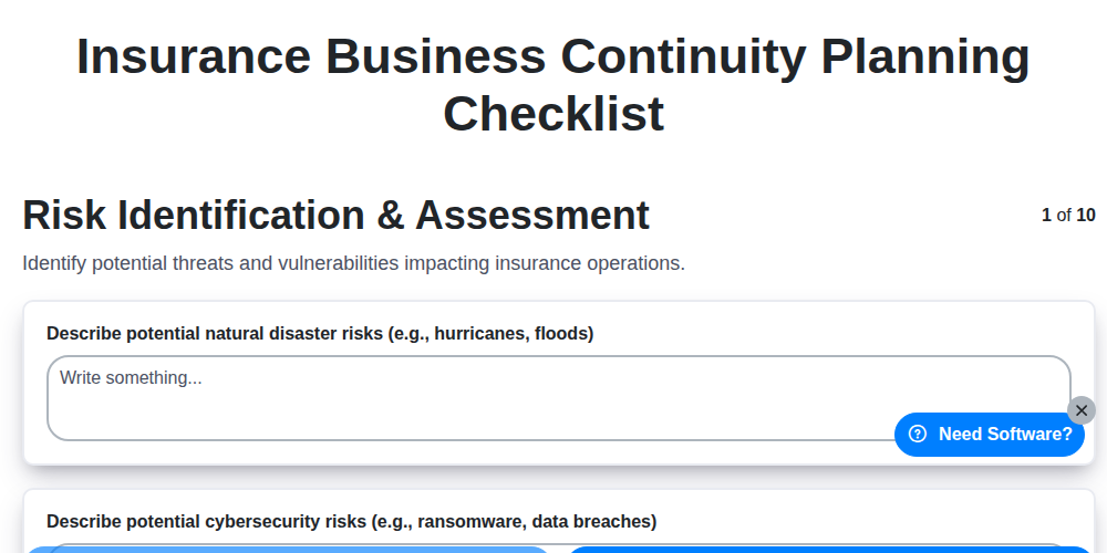 insurance business continuity planning checklist screenshot
