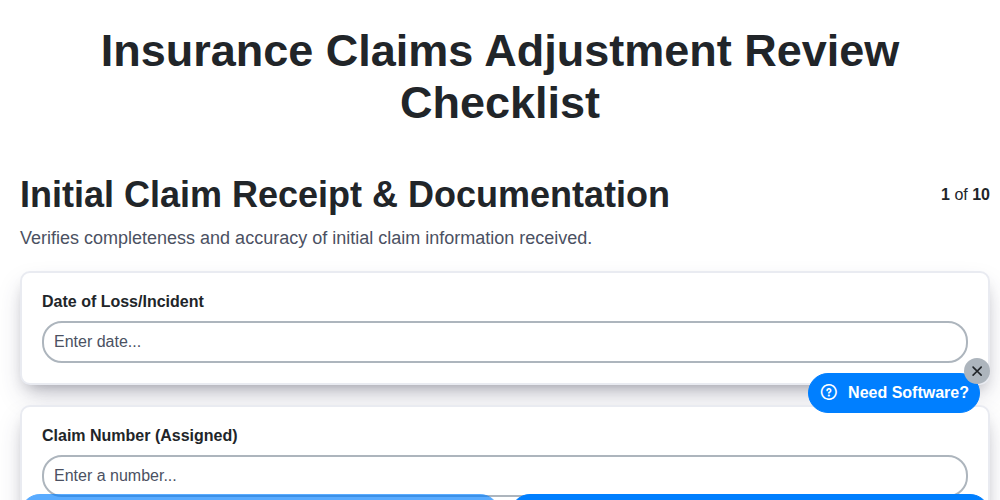 insurance claims adjustment review checklist screenshot