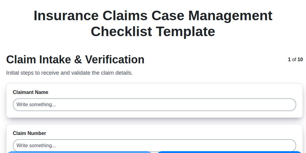 insurance claims case management checklist template screenshot