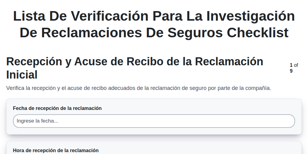 Lista de verificación para la investigación de reclamaciones de seguros screenshot