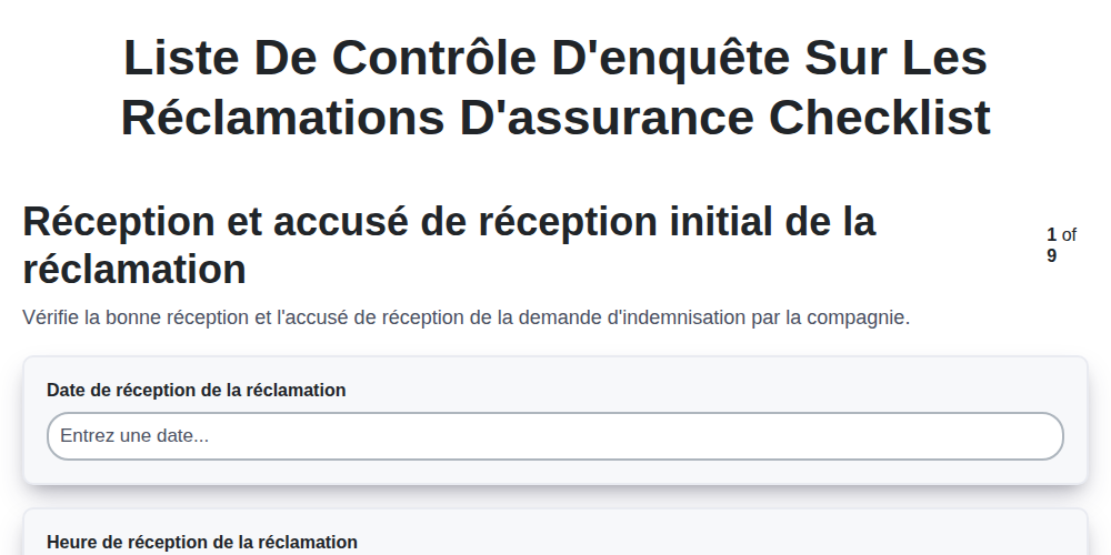 Liste de contrôle d'enquête sur les réclamations d'assurance screenshot