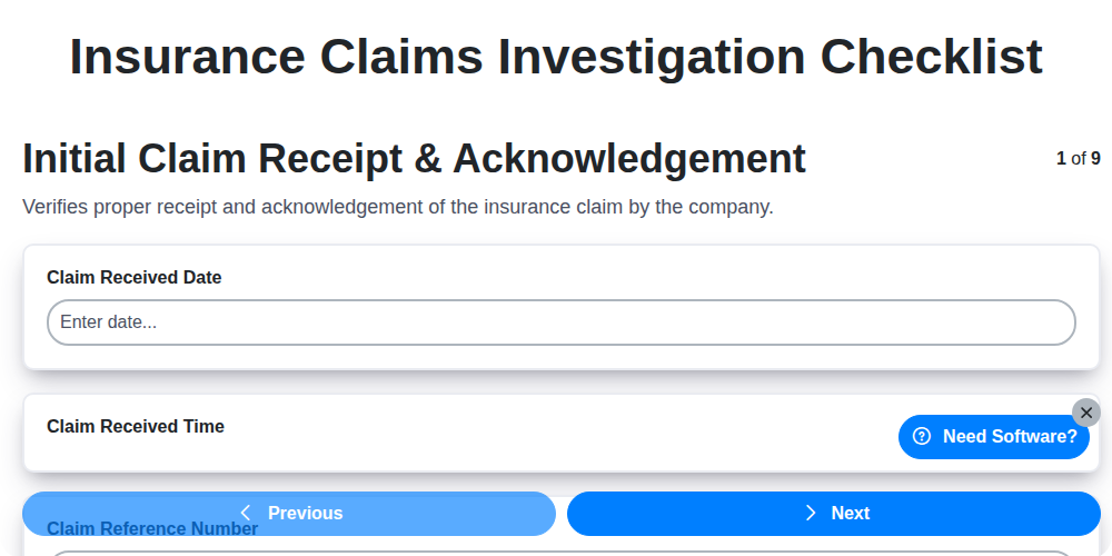 insurance claims investigation checklist screenshot