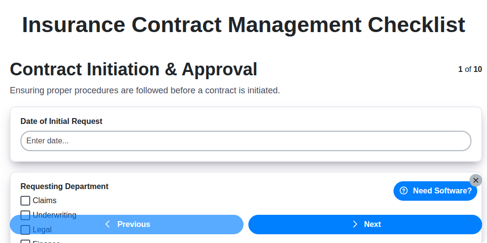 insurance contract management checklist screenshot