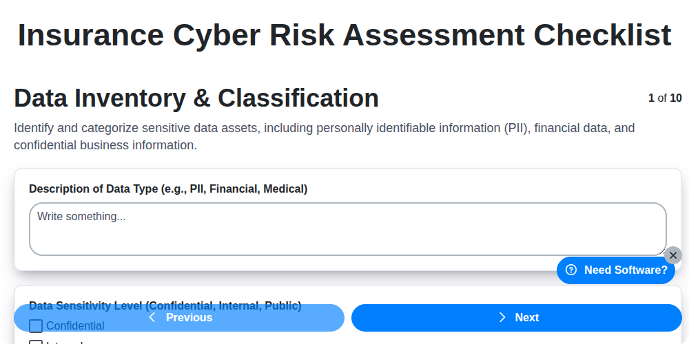 insurance cyber risk assessment checklist screenshot