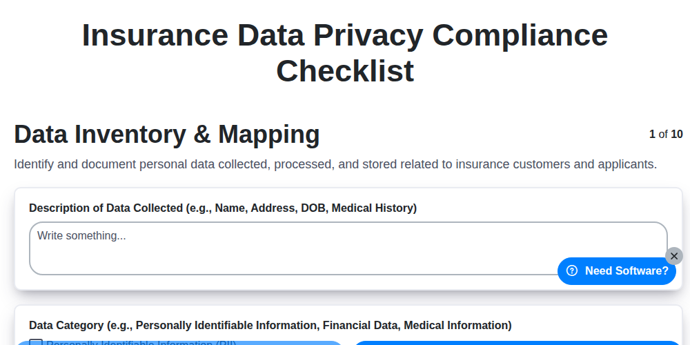 insurance data privacy compliance checklist screenshot