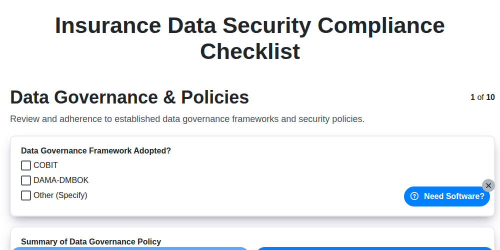 insurance data security compliance checklist screenshot