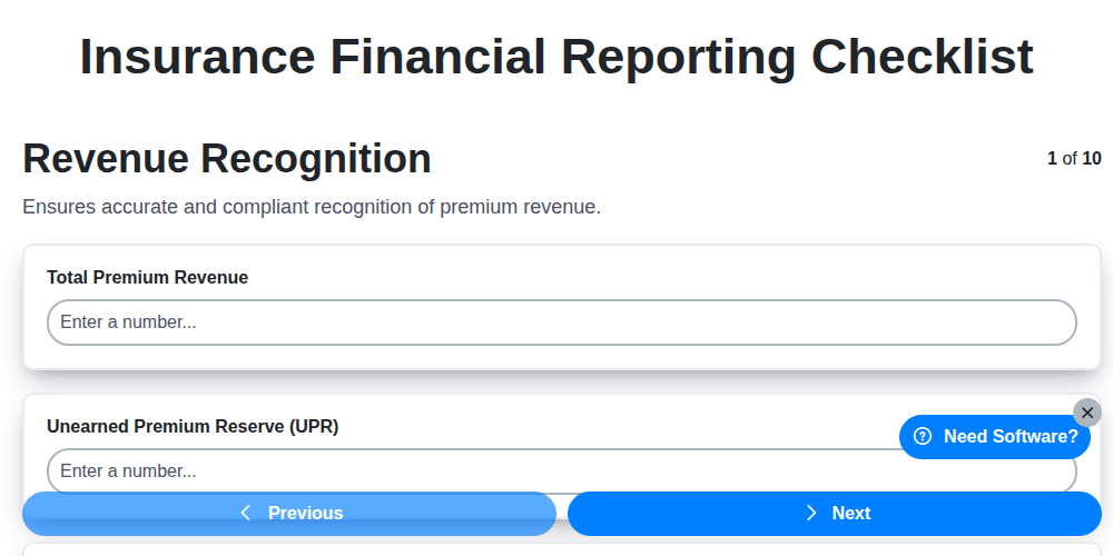 insurance financial reporting checklist screenshot