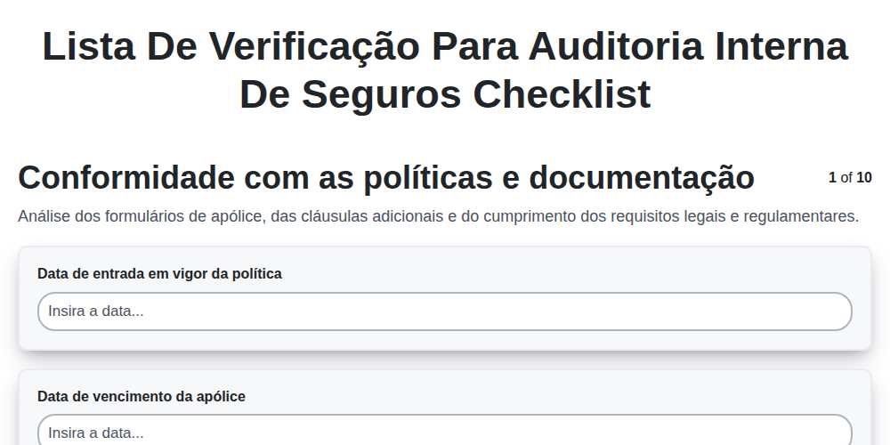 Lista de verificação para auditoria interna de seguros screenshot