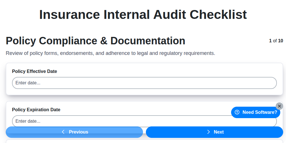 insurance internal audit checklist screenshot