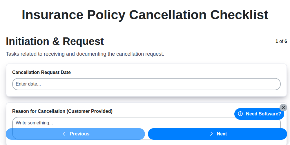 insurance policy cancellation checklist screenshot