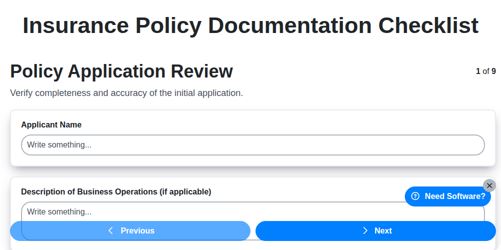 insurance policy documentation checklist screenshot