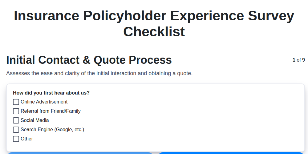 insurance policyholder experience survey checklist screenshot