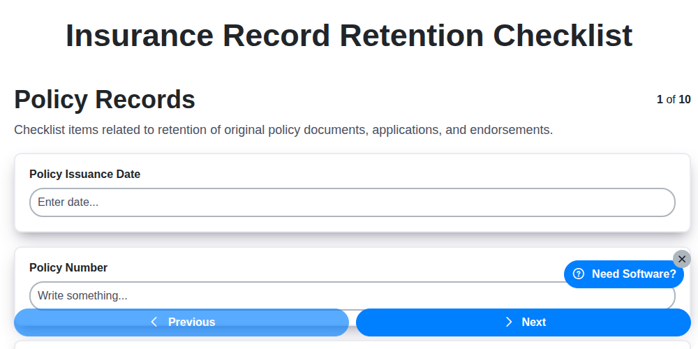 insurance record retention checklist screenshot