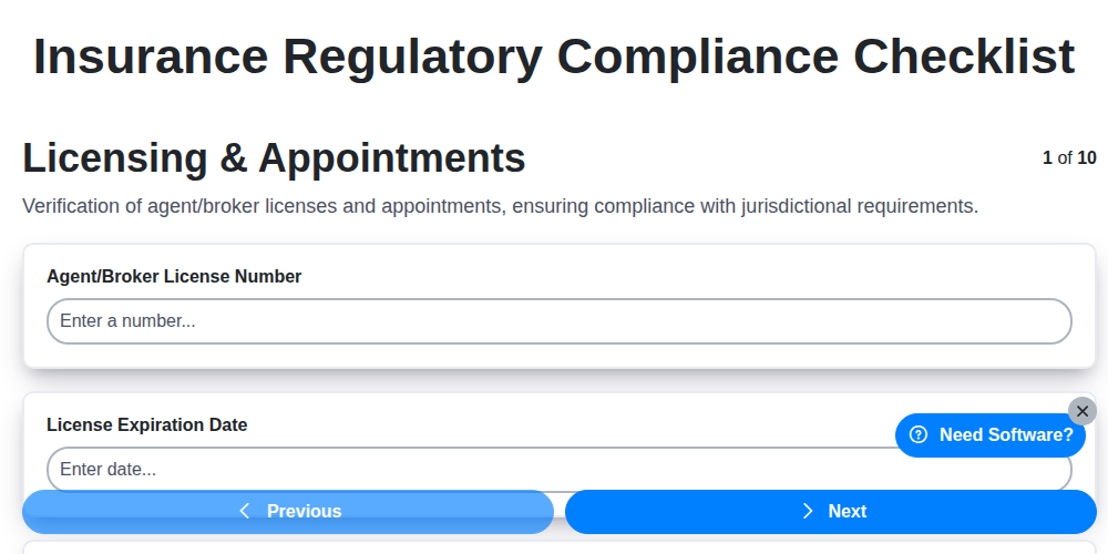 insurance regulatory compliance checklist screenshot