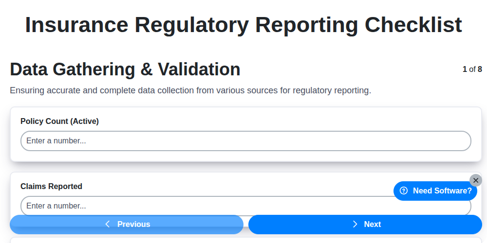insurance regulatory reporting checklist screenshot