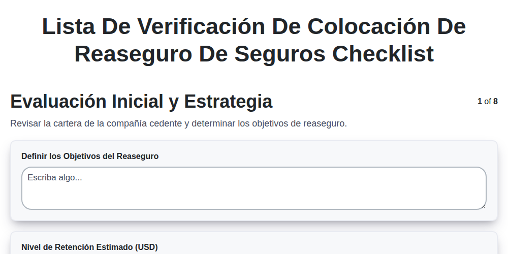 Lista de verificación de colocación de reaseguro de seguros screenshot