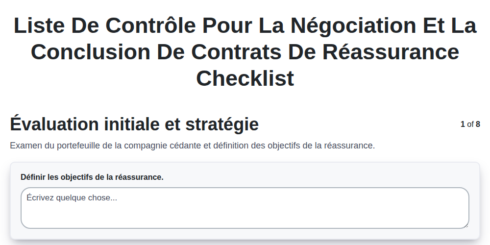 Liste de contrôle pour la négociation et la conclusion de contrats de réassurance screenshot