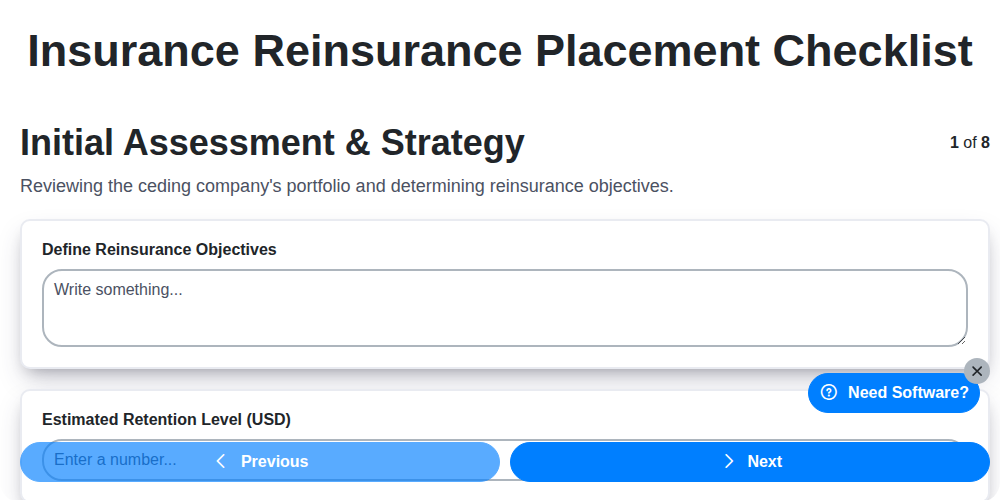 insurance reinsurance placement checklist screenshot
