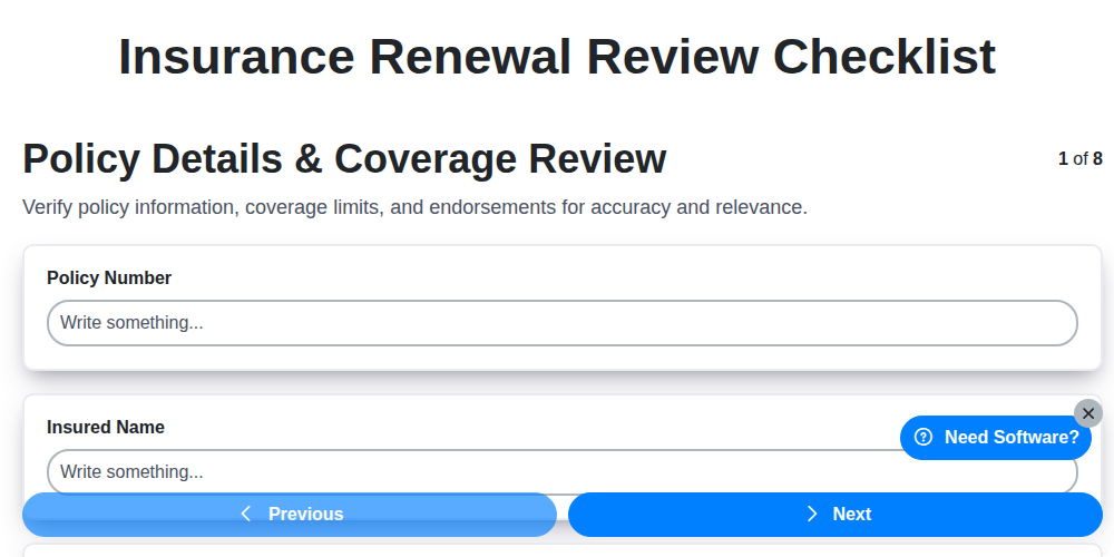 insurance renewal review checklist screenshot