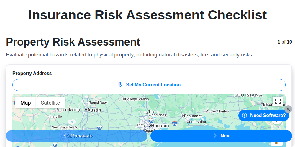 insurance risk assessment checklist screenshot